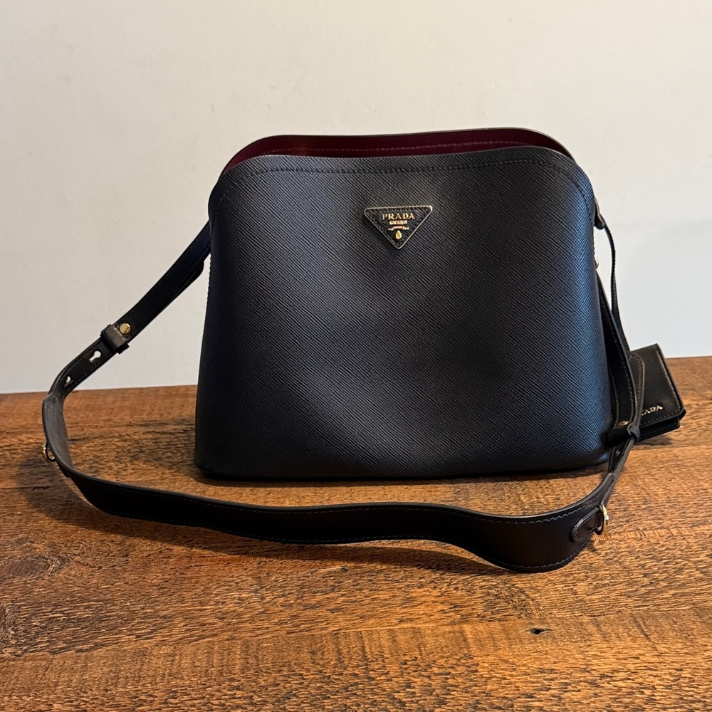 PRADA Saffiano Leather Matinee Shoulder Bag- Black